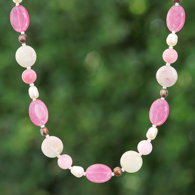 Sweet Autumn,'Pink Quartz Cultured Pearl and Glass Beaded Necklace'