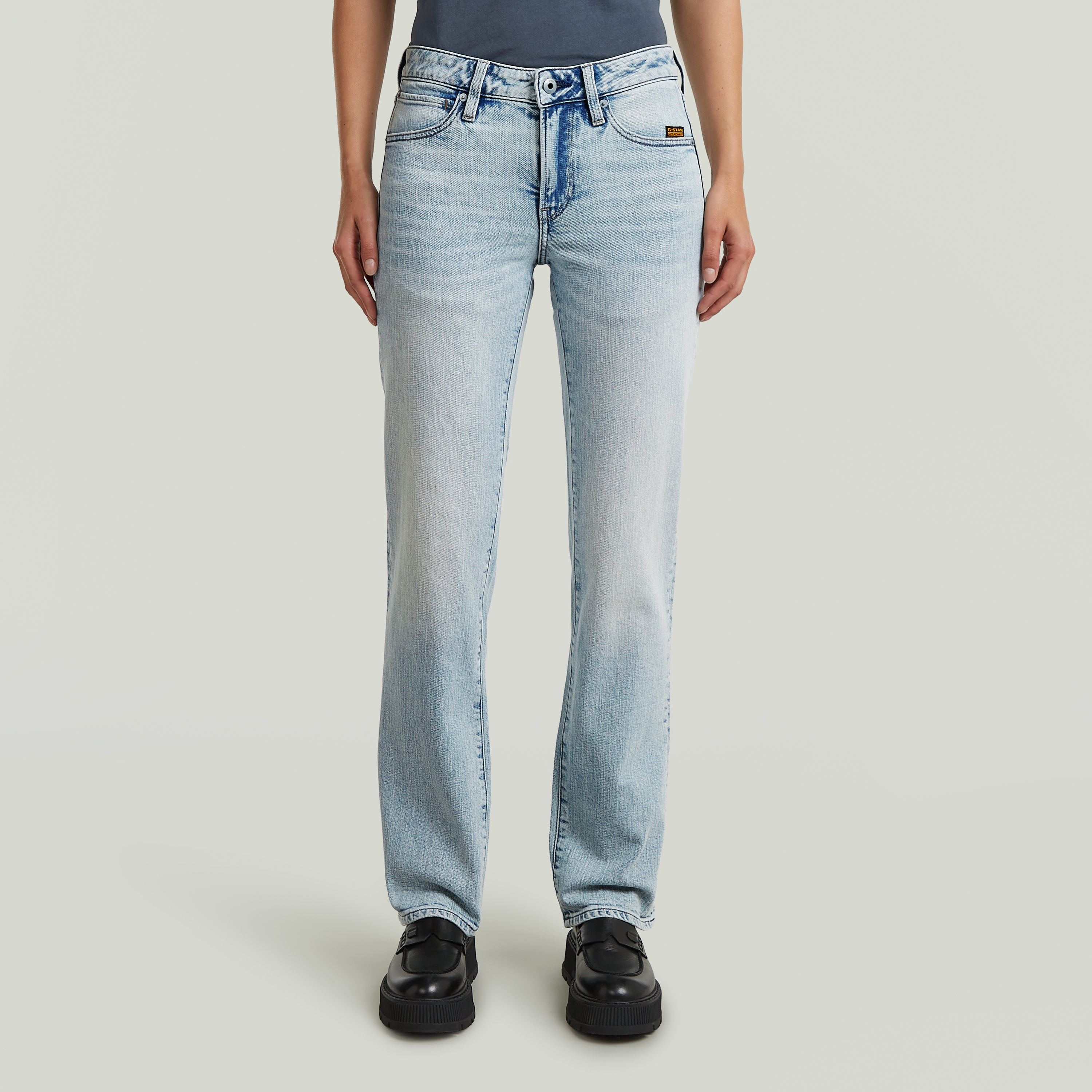 5-Pocket-Jeans G-STAR "G-Straight Wmn", Damen, Gr. 27, Länge 34, sun faded blau galena, Denim/Jeans, Obermaterial: 99% Baumwolle, 1% Elasthan, straight fit lang, Jeans 5-Pocket-Jeans, im Straight Fit