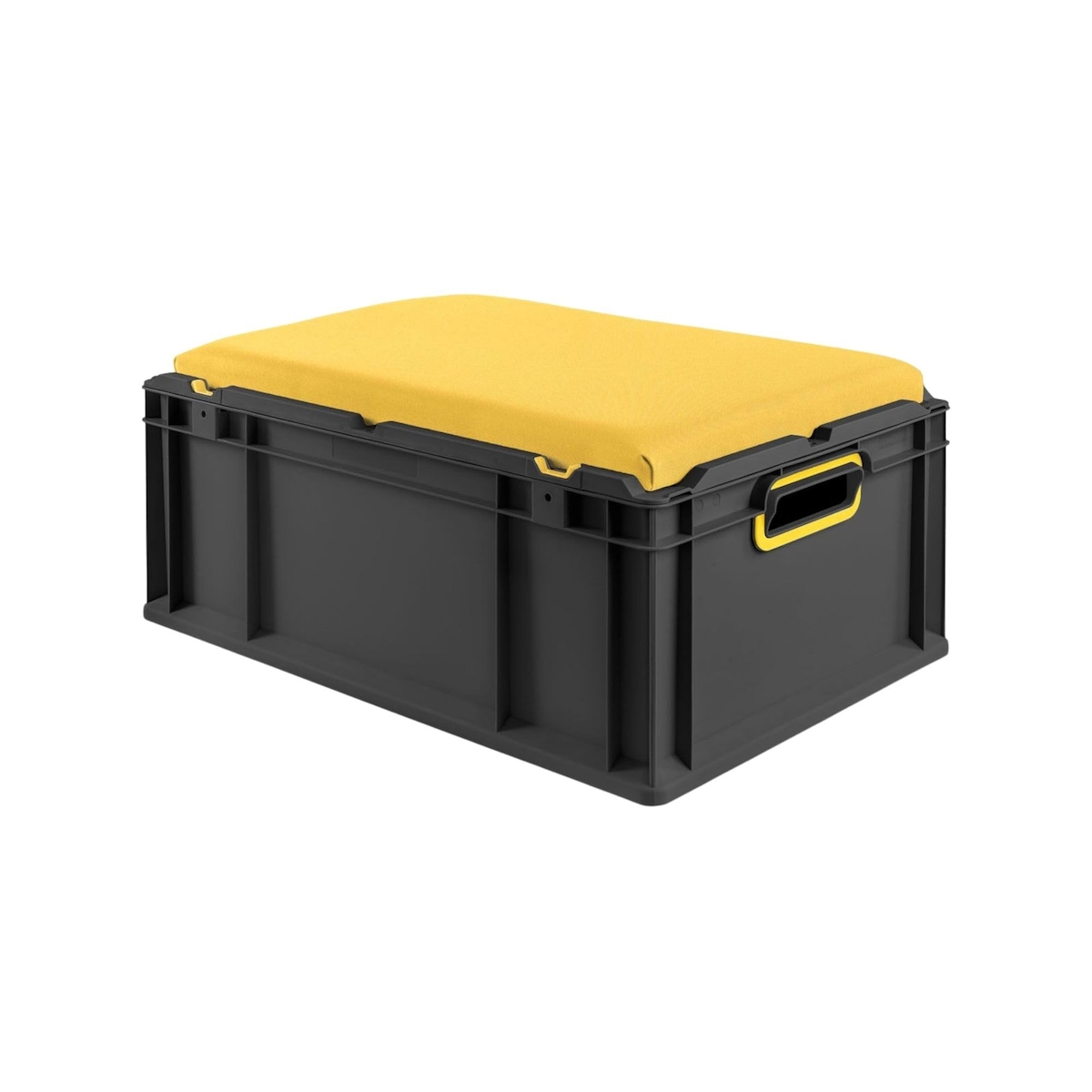 PROREGAL Eurobox NextGen Seat Box Gelb, HxBxT 26,5x40x60cm, 44 Liter, Griffe offen, Schwarz, Eurobehälter, Sitzbox, Transportbox Image