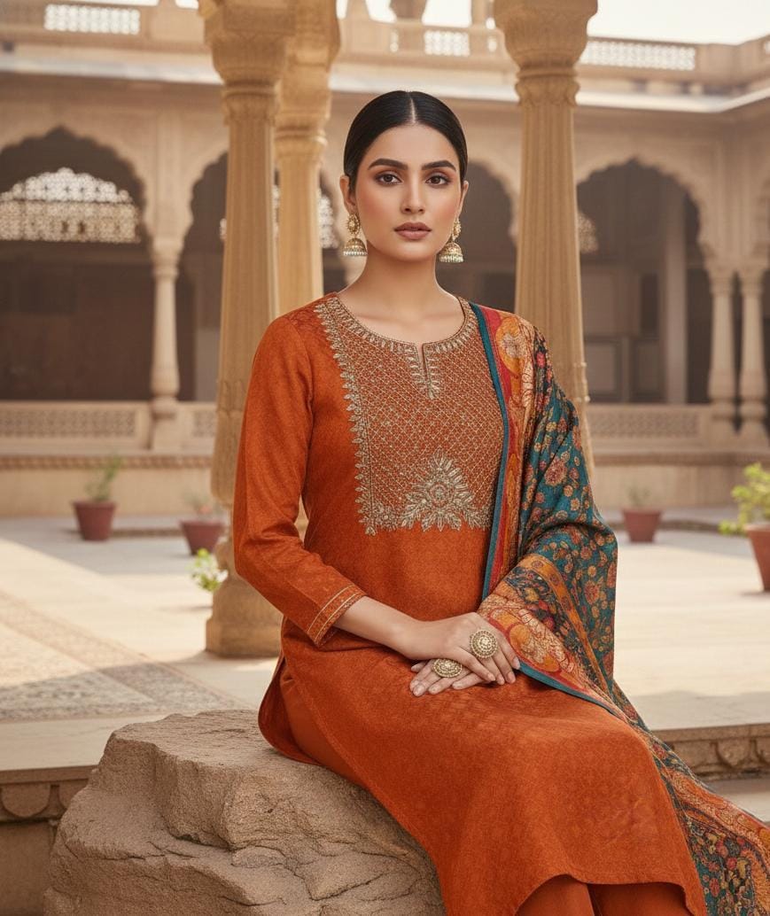 Orange Seide Stickerei Kurta Indische Hochzeit Kurta Set Indische Party Wear Pakistanische Designer Anzug Readymade Frauen Kurta Palazzo Salwar Kameez