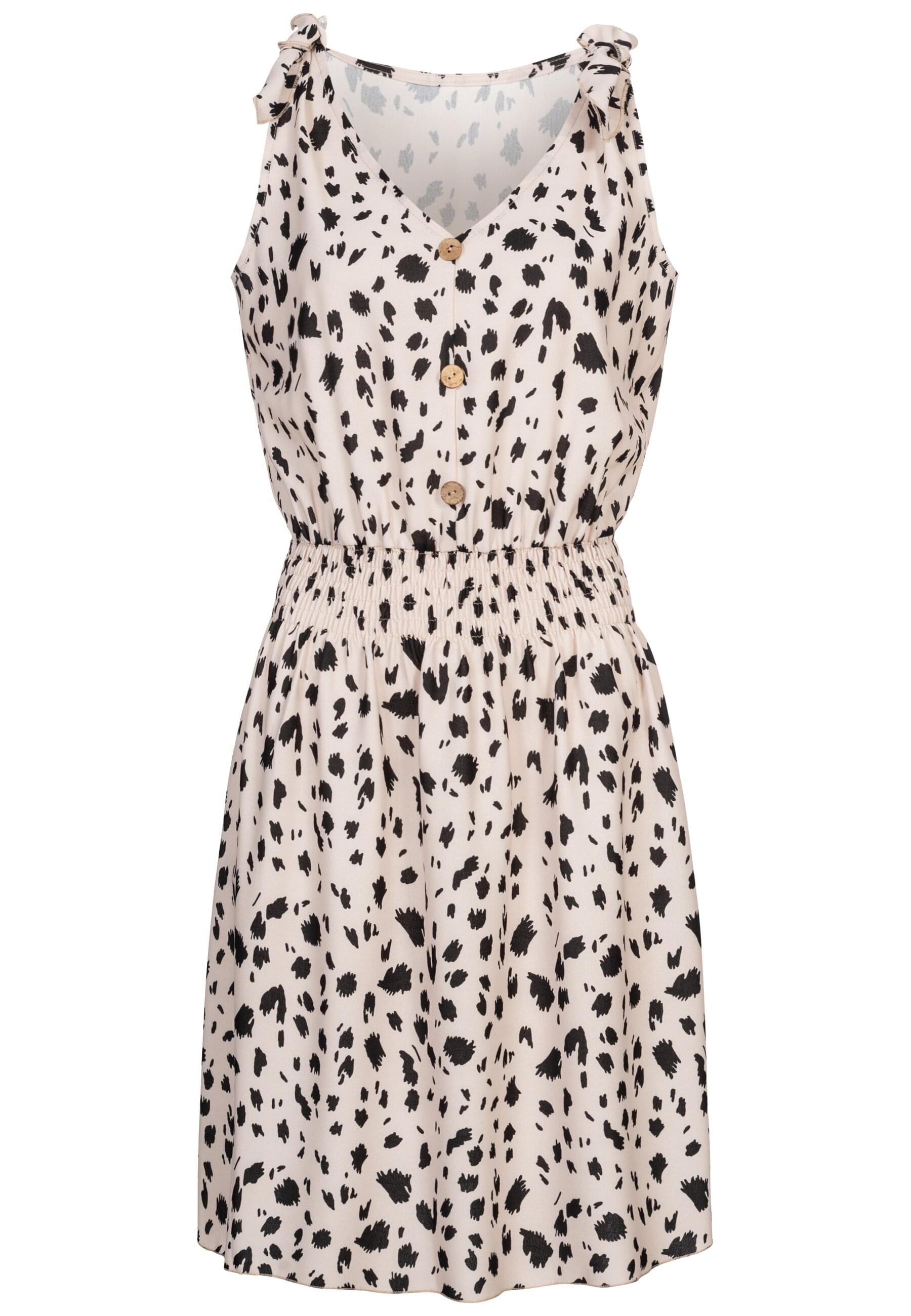 Shirtkleid CLOUD 5IVE "CLOUD 5IVE Dress with buttons and knot details animal print", Damen, Gr. XL, US-Größen, beige, schwarz, 95% Polyester, 5% Elasthan, normal, Kleider Shirtkleid