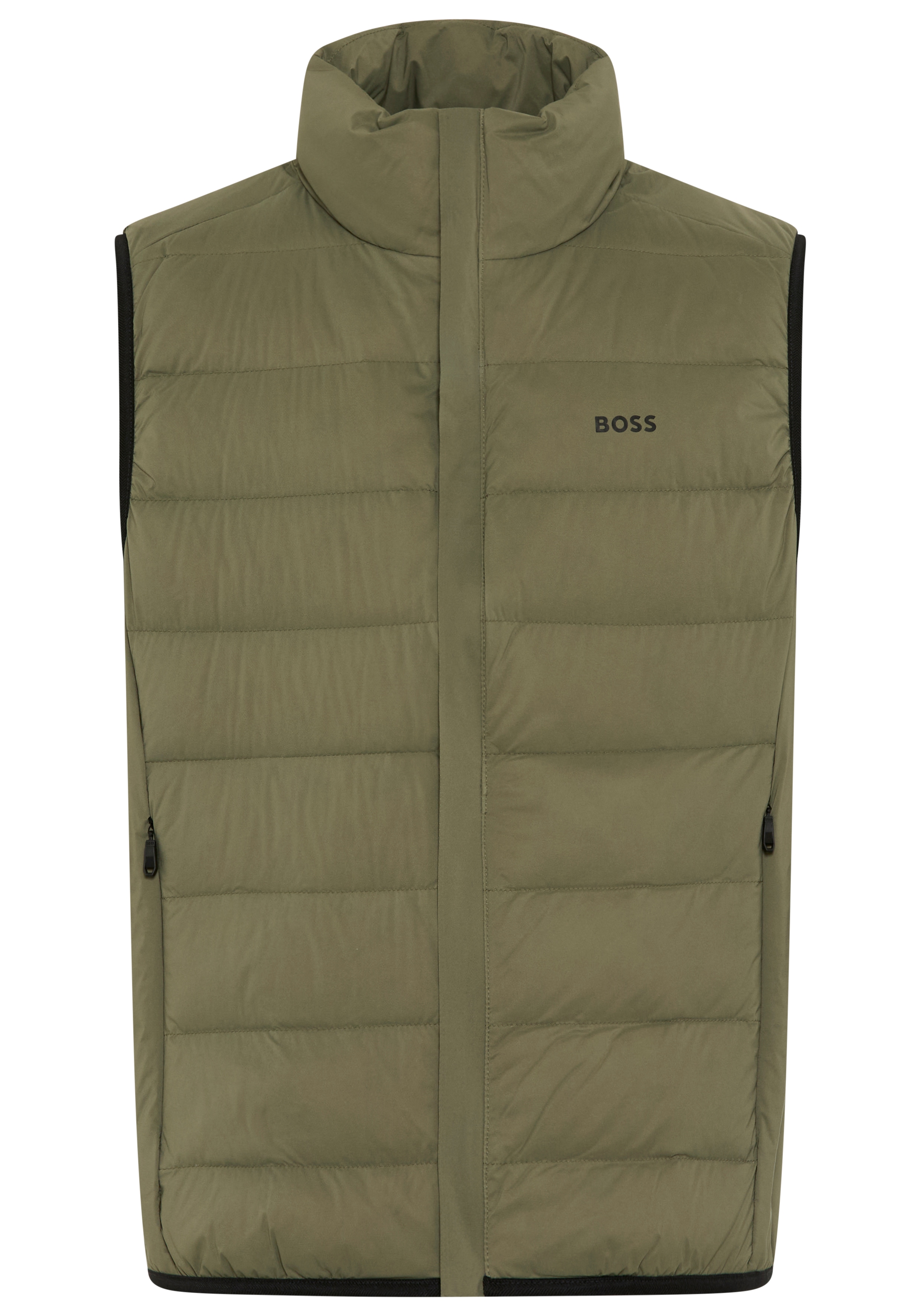 Daunenweste BOSS GREEN, Herren, Gr. M, schwarz beige257, Web, Obermaterial: 100% Polyamid. Wattierung: 80% Entendaune, 20% Entenfeder, unifarben, regular fit normal, hoch geschlossener Ausschnitt, Westen, Stehkragen, Regular Fit,...