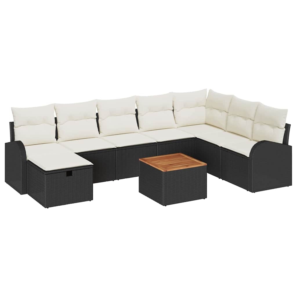 vidaXL Garten-Sofa-Set mit Kissen 9 pcs Schwarz Poly Rattan Image