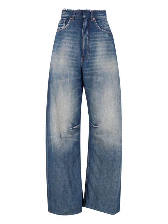 Frayed Wide-Leg Jeans With High Waist - Blue - Maison Margiela Jeans