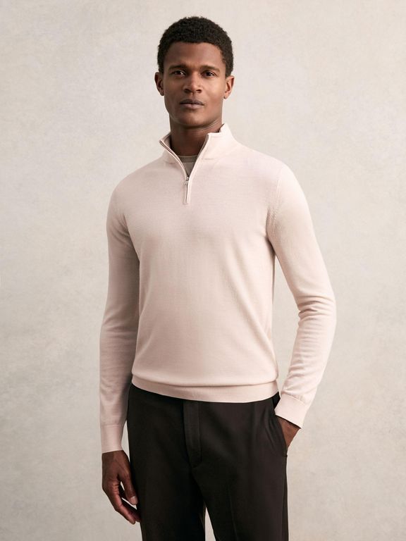 Merino Wool Half-Zip Jumper - Natural - Reiss Knitwear