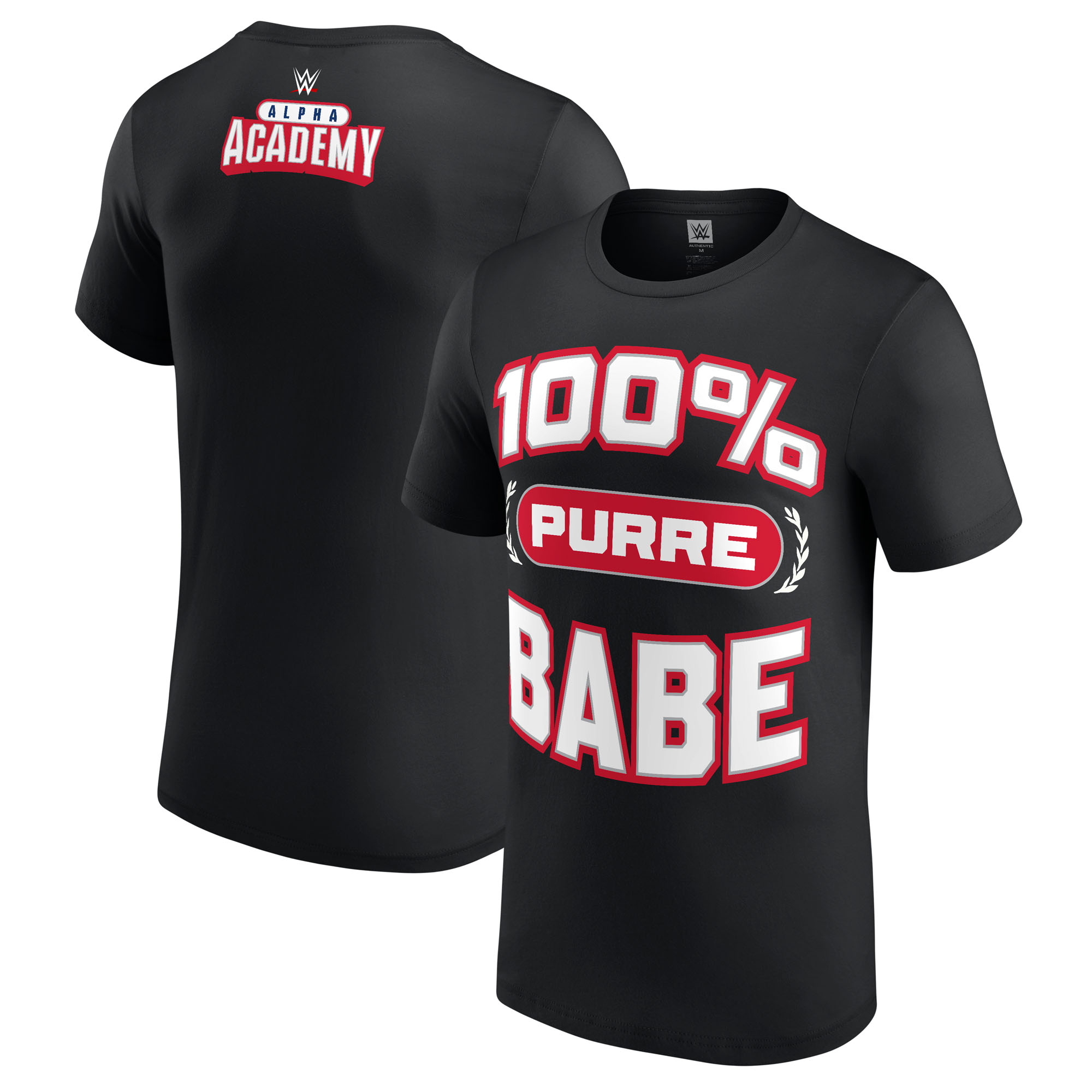 Schwarzes Herren-T-Shirt der Alpha Academy mit dem Aufdruck „100% Purre Babe“. Image