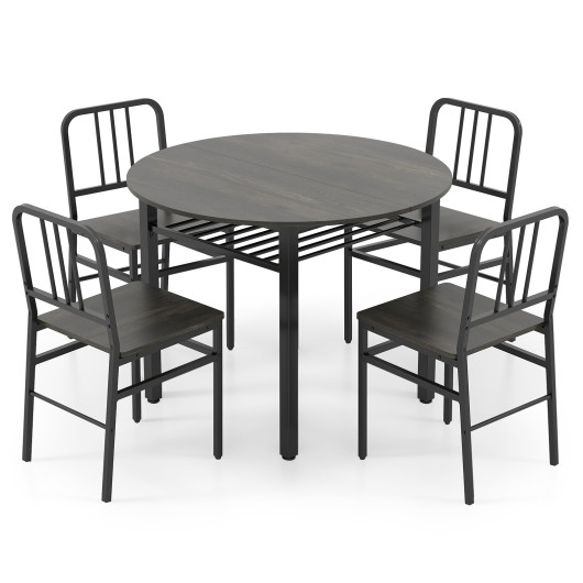 Costway 5-Piece Round Dining Table Set with Storage Shelf for Dining Room-Gray