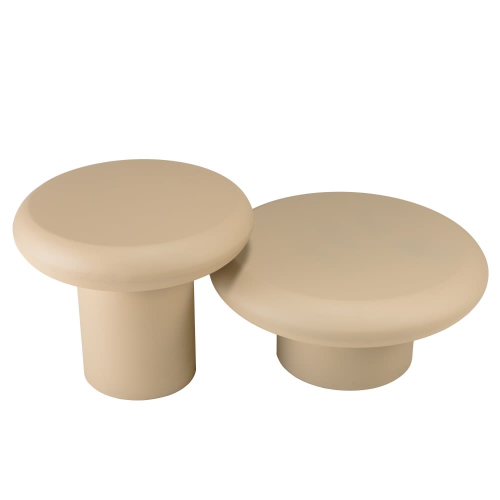 Set de 2 tables basses forme champignon en fer beige mat