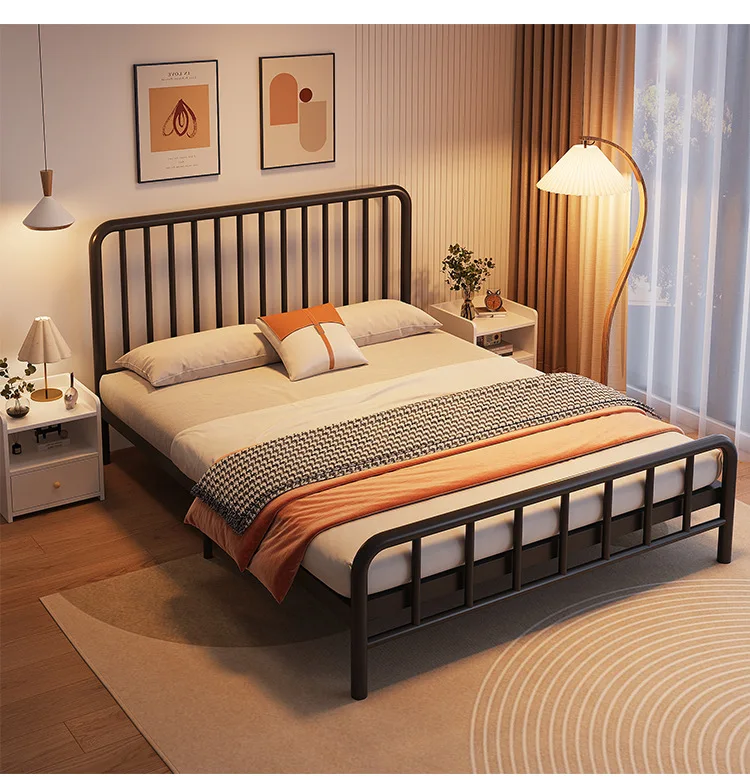 Langlebiges, maßgeschneidertes Bett aus Schmiedeeisen, Doppelbett, einfaches modernes Eisenbett, nordisches Mietzimmer, Eisenrahmen, Einzelbett Image