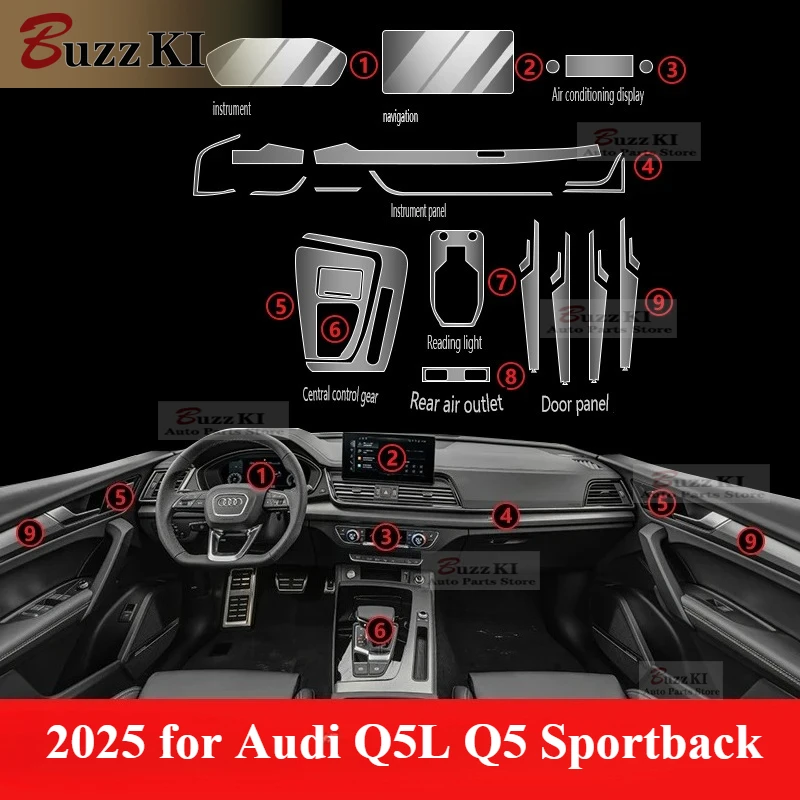 Für Audi Q5L Q5 Sportback 2025, TPU, transparente Folie, Auto-Innenraum-Schutzaufkleber, Mittelkonsole, Navigation, Autozubehör Image