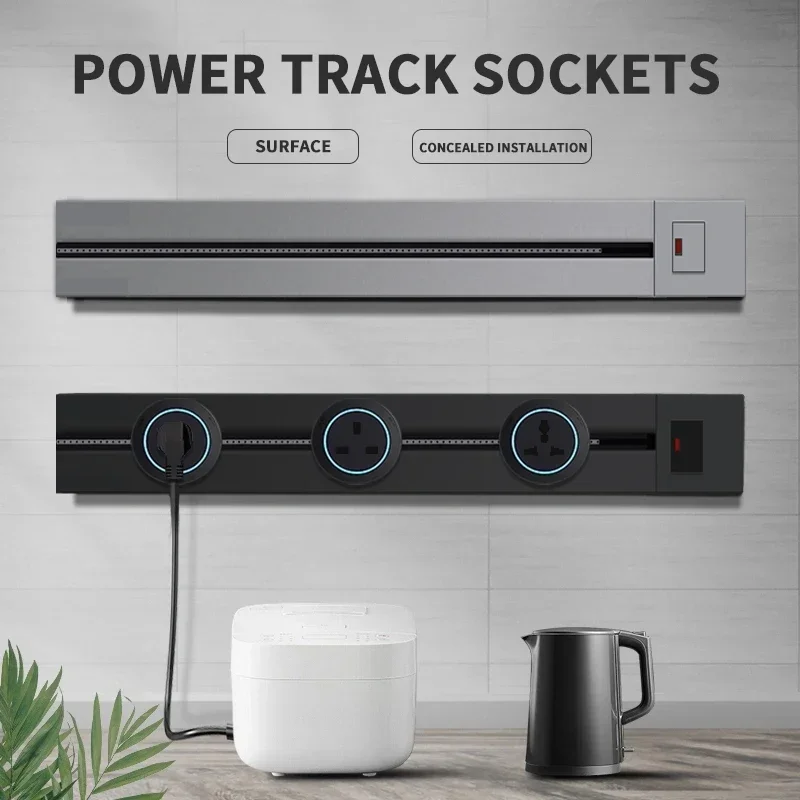 Wandsteckdose für Stromschienen mit Schalter, Küchen-Aluminium-Erweiterungssteckdose 40 cm, 50 cm, Einbausteckdose auf der Arbeitsplatte Image