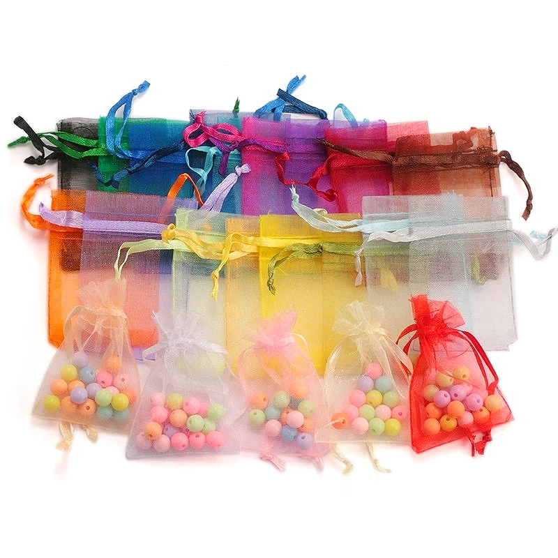 100 teile/los Organza Tasche 5*7cm,7*9cm,9x12cm Weihnachten Hochzeit Kordel zug Tasche Süßigkeiten Taschen Geschenk beutel Schmuck Verpackung Display Image