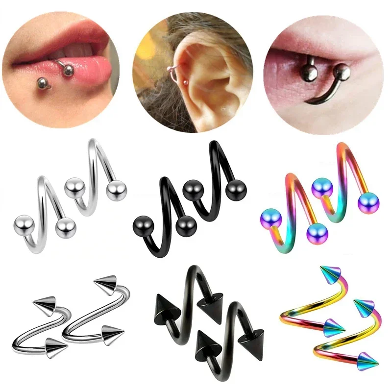2 teil/satz Chirurgenstahl Spirale Twisted Lip Ring Nasenringe 16 Gauge Ohr Knorpel Helix Piercing Körper Zubehör Schmuck Geschenk Image
