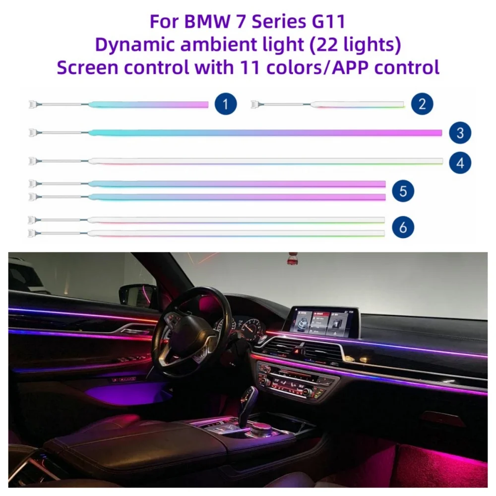 Für BMW 7er G11 G12 Dynamisches Atmosphärenlicht Kfz-Innenbeleuchtung Bildschirm/APP-Steuerung Kfz-Teile Umgebungslicht Image