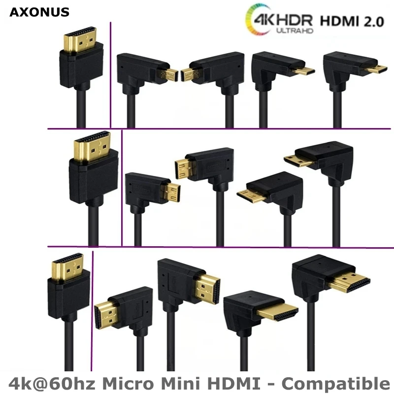 0,15 m 90-Grad-Winkel OD3,2 mm 2.0 Version 4k@60hz Micro Mini HDMI – kompatibel mit UP Down Links Rechts High-Definition-Kabeln Image