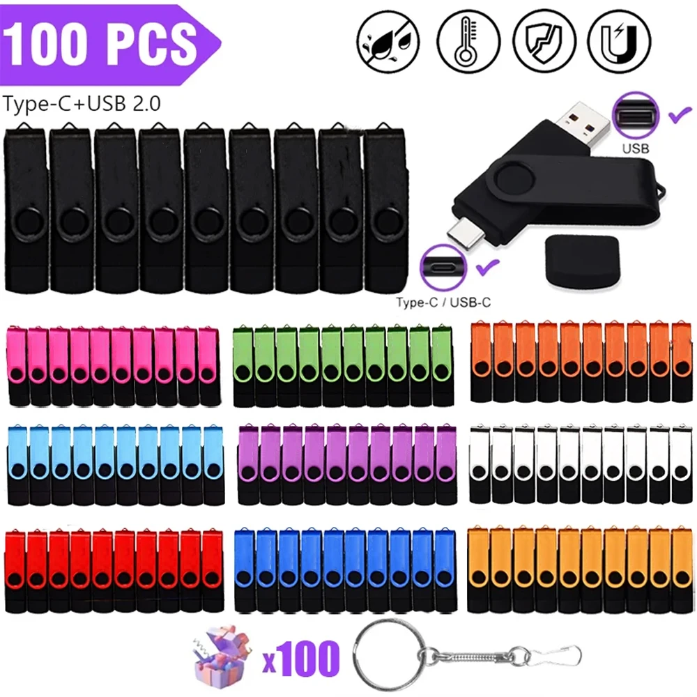 100 teile/los Typ-C USB-Stick 128 GB Kostenloses Individuelles Logo Pendrive 64 GB 2 IN 1 Pendrive Clé USB3.0 32 GB 256 GB Drehbare USB 16 GB Image