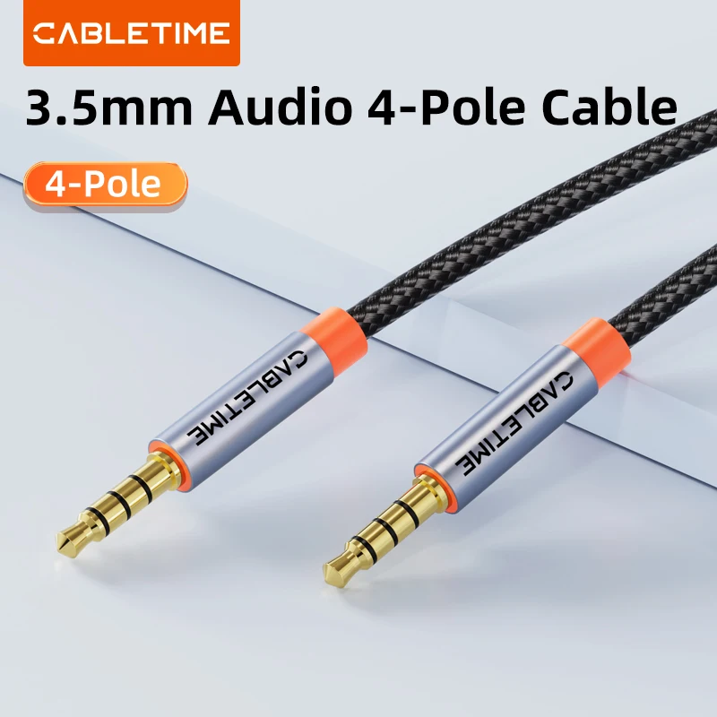 CABLETIME 3,5mm Audio 4-poliges Kabel TRRS 4-Leiter Hilfs Aux Kabel für Telefon Headset Mikrofon Auto Musik HIFI Audio Kabel