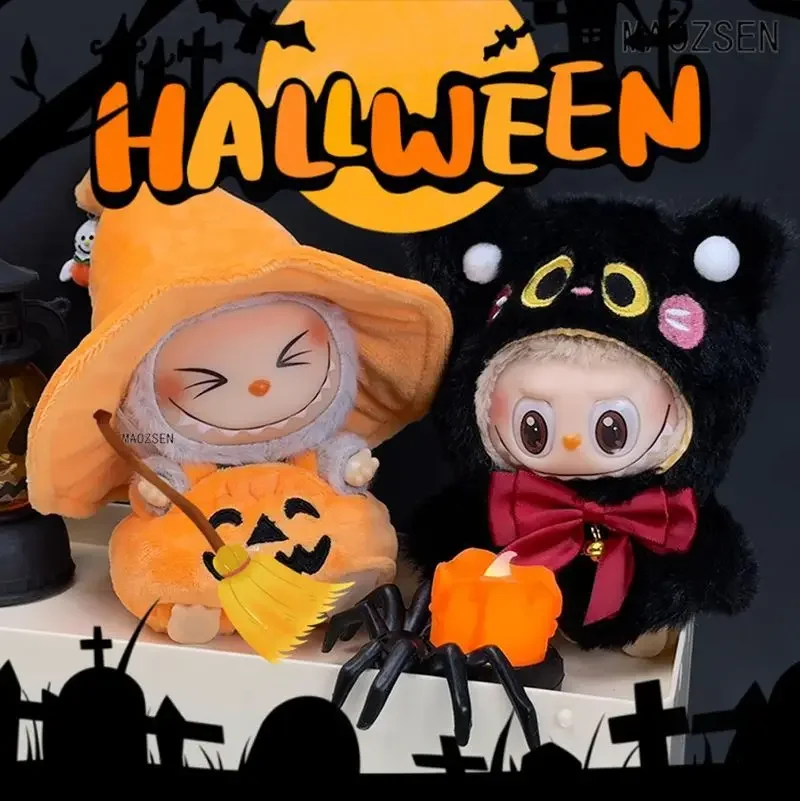 17CM Labubu Kleidung Halloween Kleid Lappen Puppe Kleidung Anhänger Kürbis Fledermaus Anzug Puppe Universal Image
