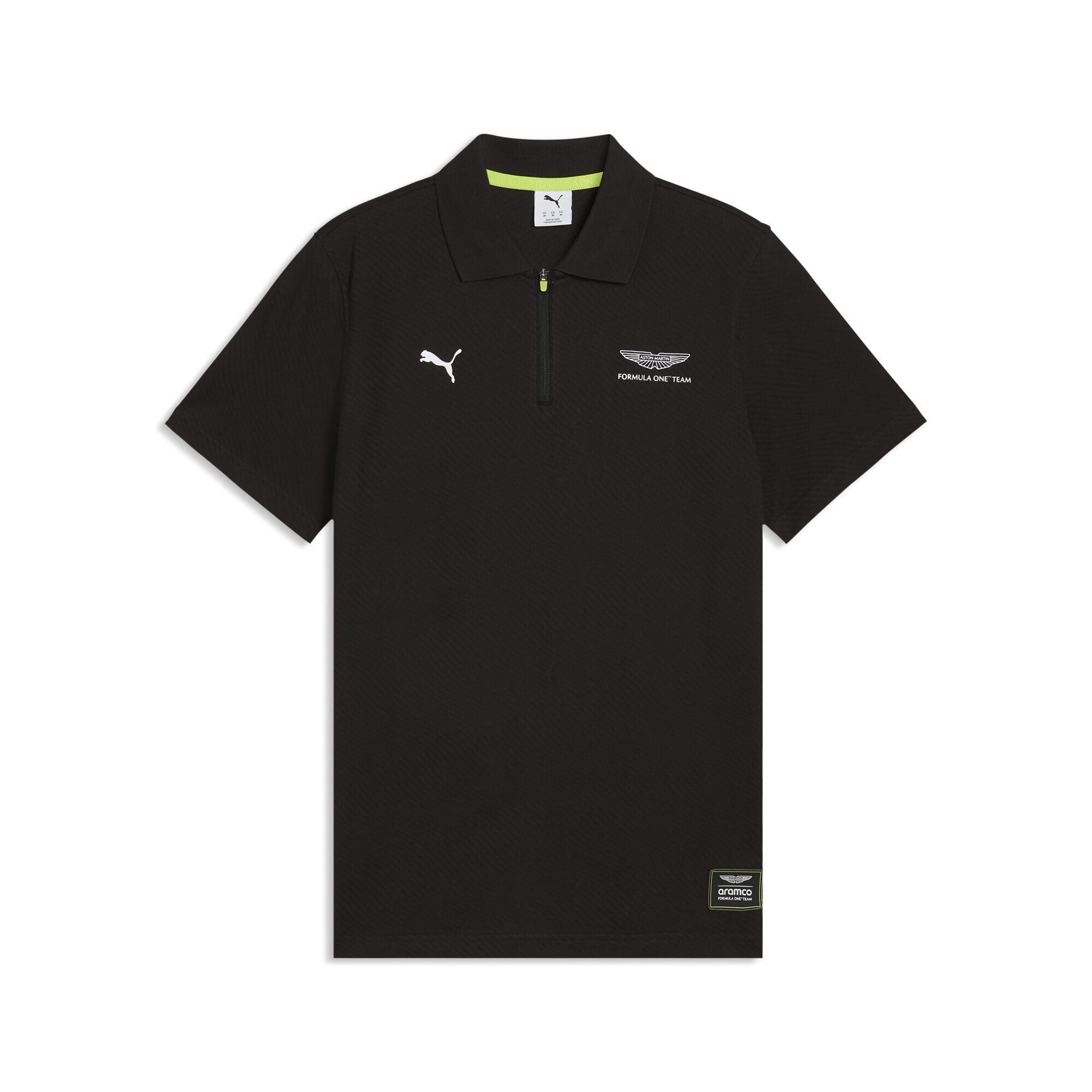Poloshirt PUMA "PUMA x ASTON MARTIN ARAMCO F1 TEAM Jacquard Polo Herren", Herren, Gr. M, schwarz, Obermaterial: 71% Baumwolle, 29% Polyester; Kragen: 100% Baumwolle, clean, regular fit, Rundhals, Shirts