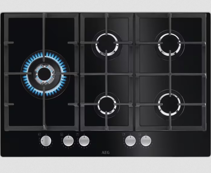 AEG Autarkes Kochfeld / Gas 6000 Gas on Glass / Knebel-Bedienung / 75 cm / Aufliegend / 5 Kochzonen / WOK-Kochzone HKB75820NB Image