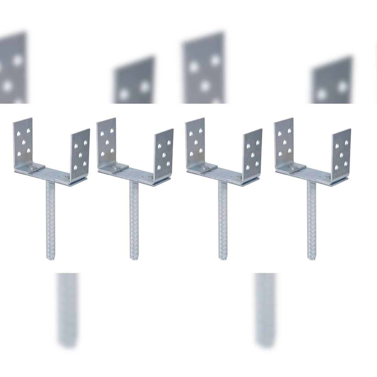 Alberts 4 x U-Pfostenträger, Breite 75 - 180 mm, Höhe 108 mm, Riffelstahl-Betonanker 200 mm, galvanisch blau verzinkt Image