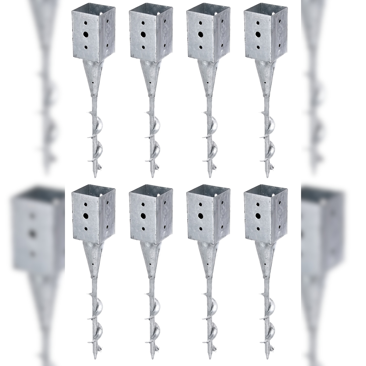 Alberts 8 x Einschraub-Bodenhülse für Vierkantholzpfosten, 91 x 91 mm, Länge 595 mm, feuerverzinkt, zum Einbetonieren Image