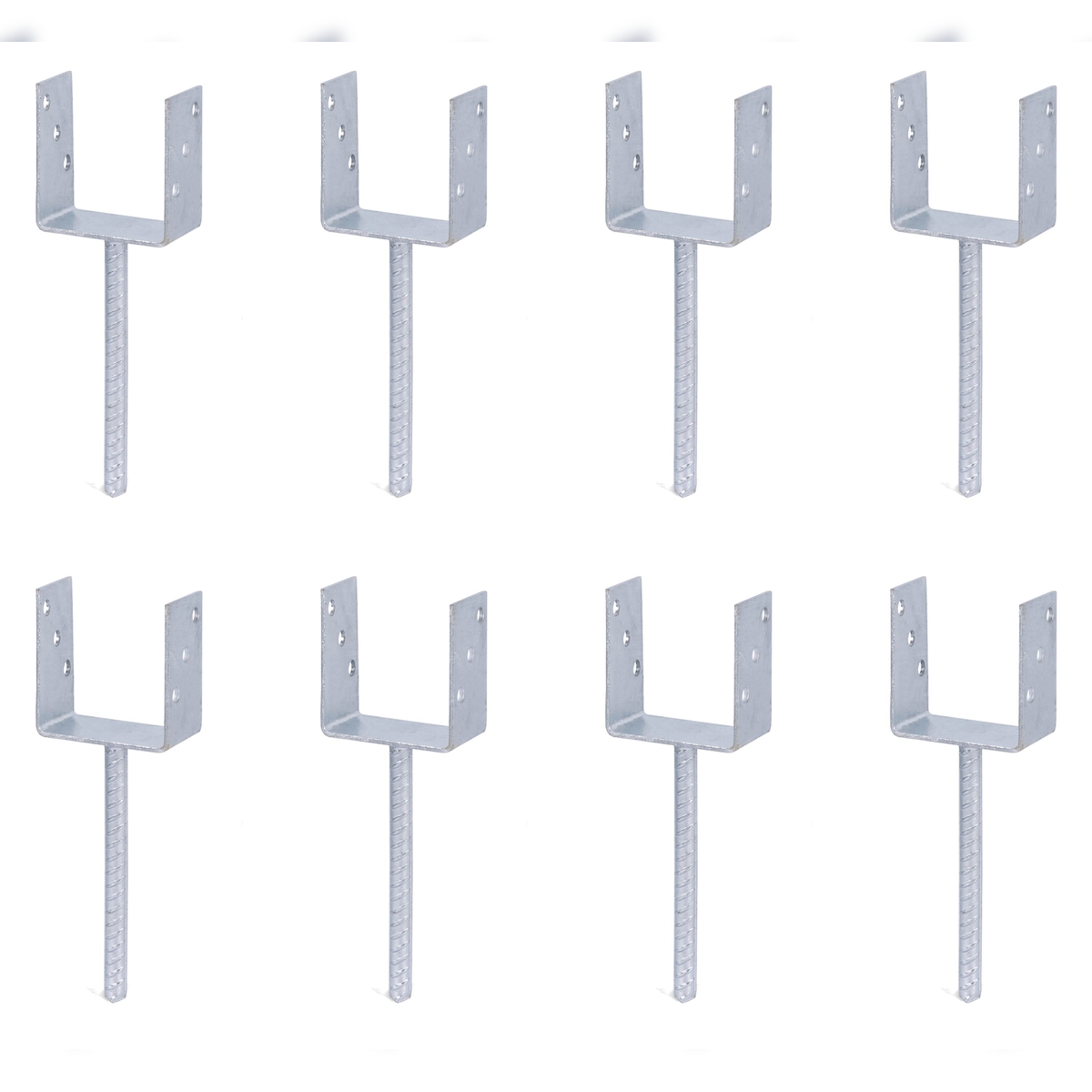 Alberts 8 x U-Pfostenträger mit Riffelstahl-Betonanker, 101x104 mm, Betonanker 200 mm, feuerverzinkt, zum Einbetonieren Image