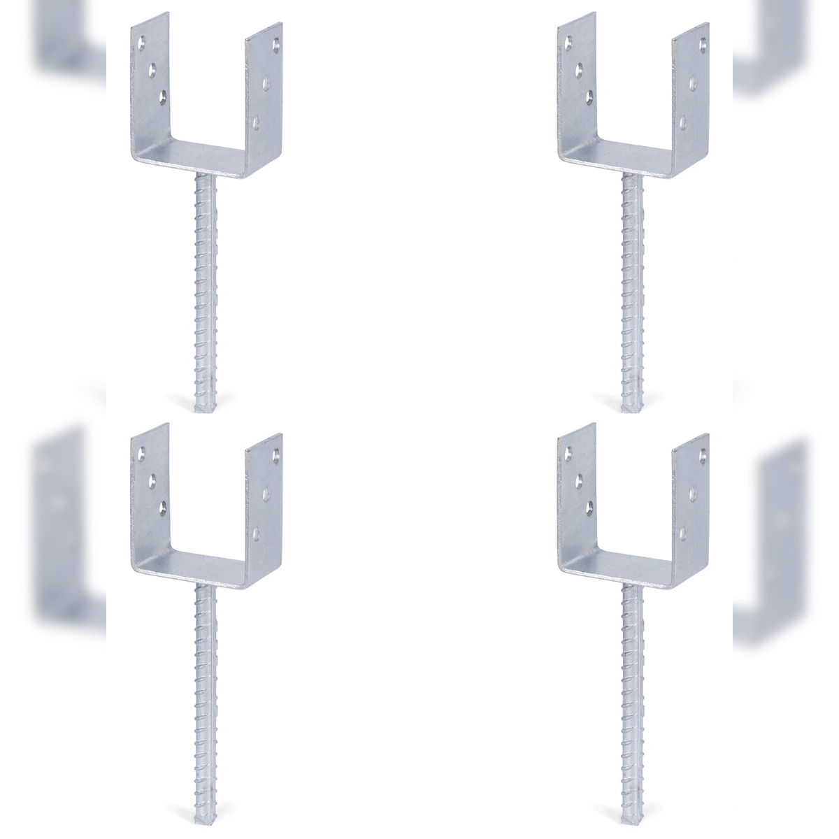 Alberts 4 x U-Pfostenträger mit Riffelstahl-Betonanker, 91x104 mm, Betonanker 200 mm, feuerverzinkt, zum Einbetonieren Image