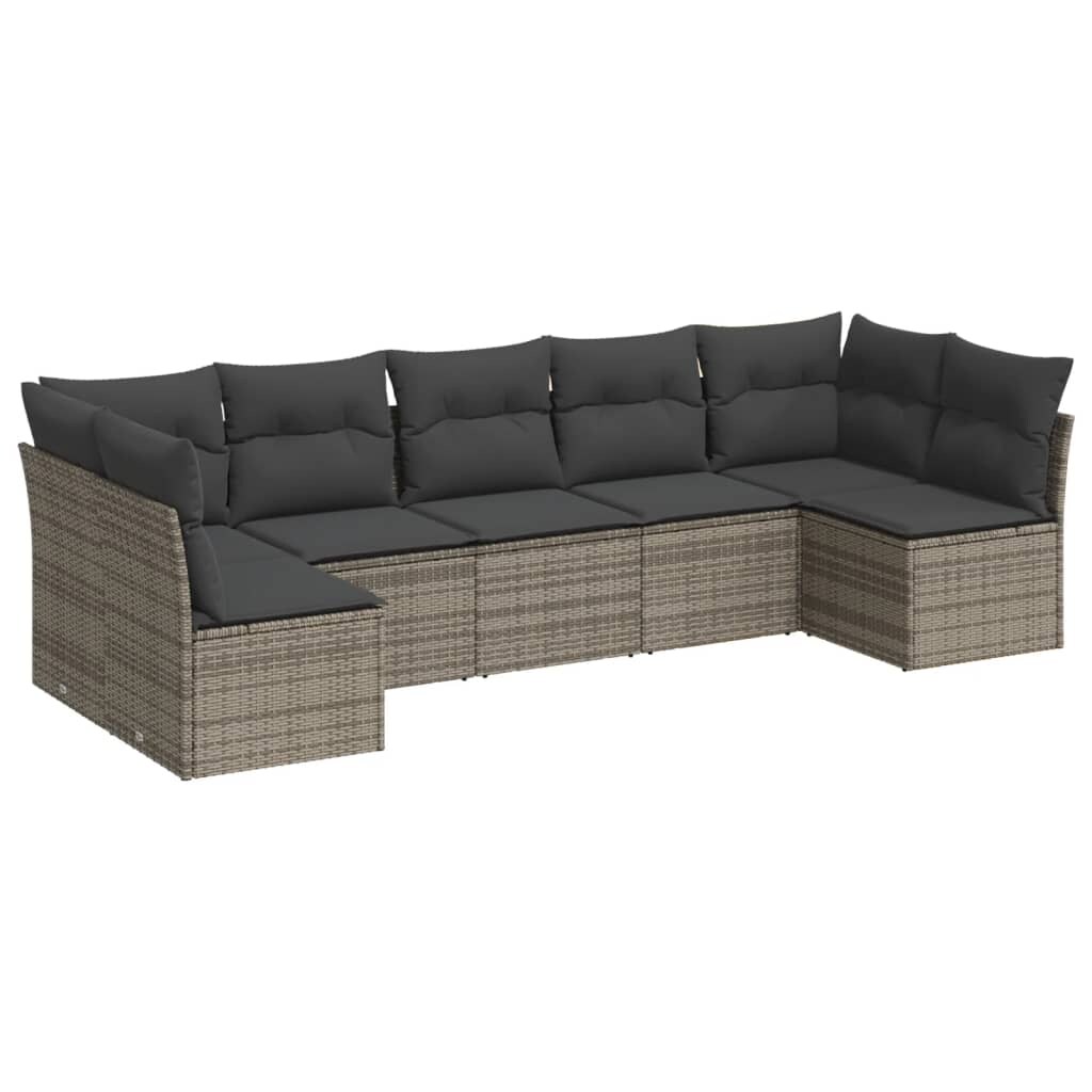 vidaXL 7-tlg. Garten-Sofagarnitur mit Kissen Grau Poly Rattan Image