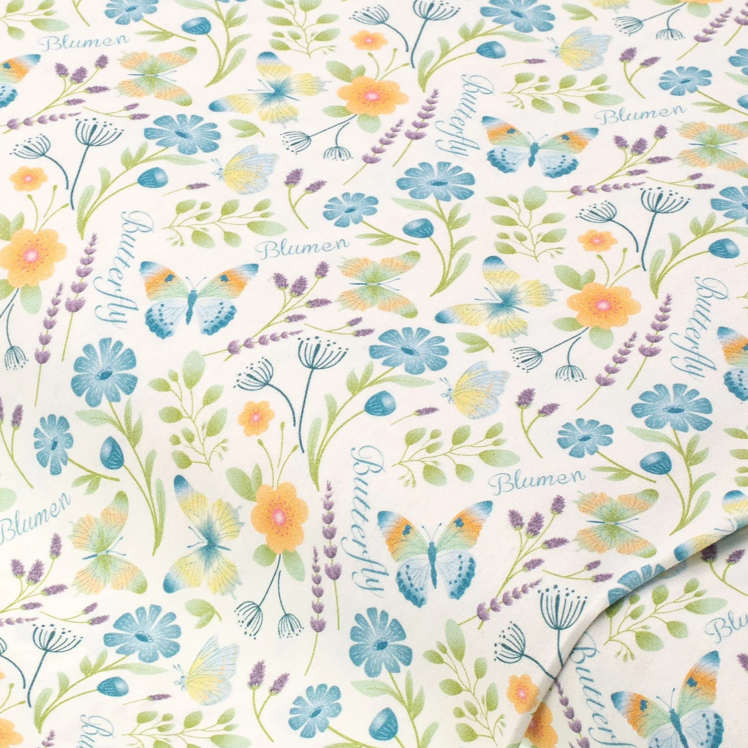 Baumwollstoff Blumen & Schmetterlinge Dana, weiß-color