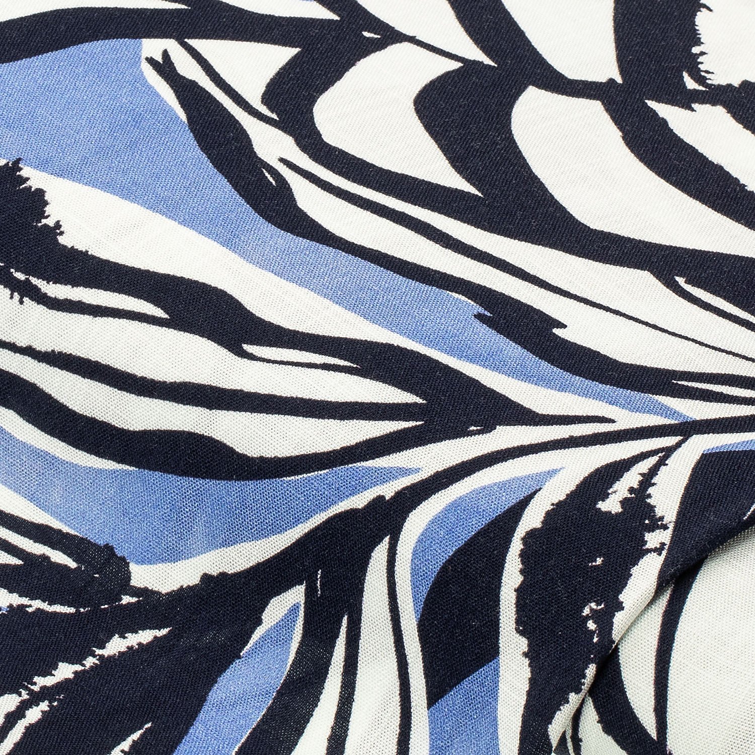 Tissu viscose pour chemisier / javanaise "feuilles" aspect lin, bleu/coloré