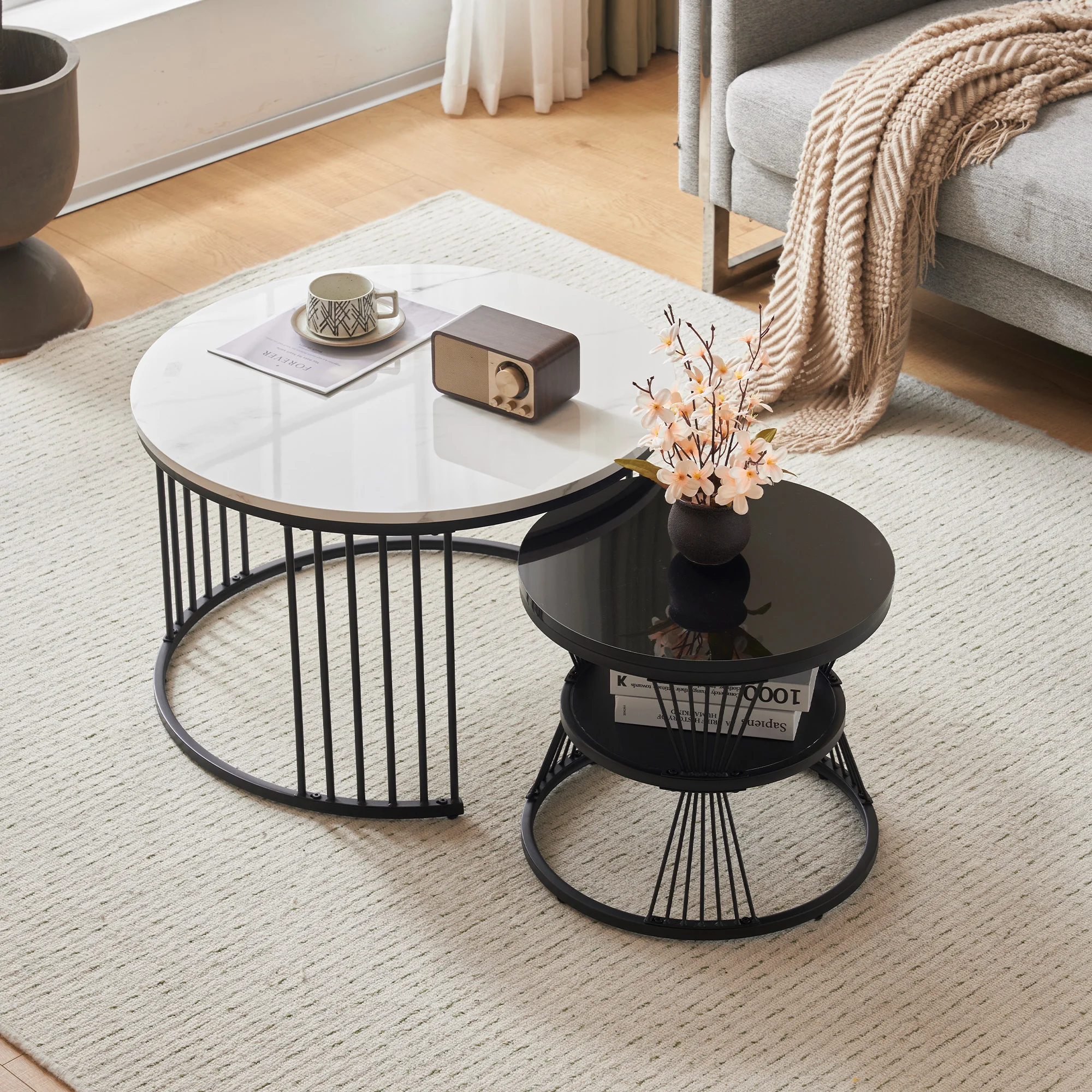 Table basse Art en rotin, ensemble de 2 tables d