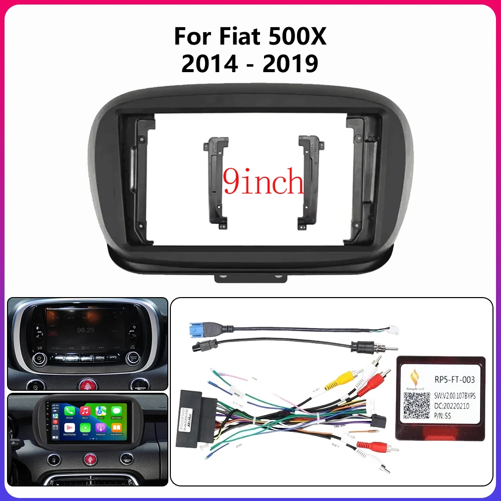 Für Fiat 500X 2014-2019 9 zoll Auto dvd Radio Android stereo Kabelbaum bildschirme zubehör navigation armaturenbrett kabel rahmen canbus Image