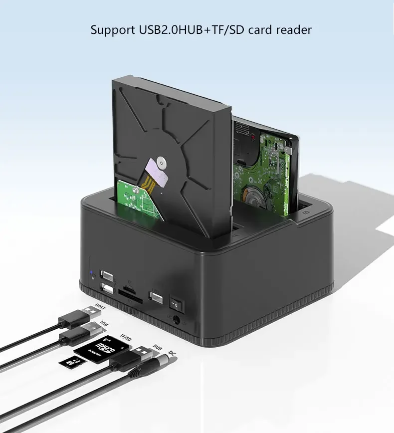 SATA HDD/SSD Dockingstation für 2,5"/3,5" SATA HDD Gehäuse One Touch Backup USB2.0 Festplatte Dock TF/SD Reader für Laptop PC Image