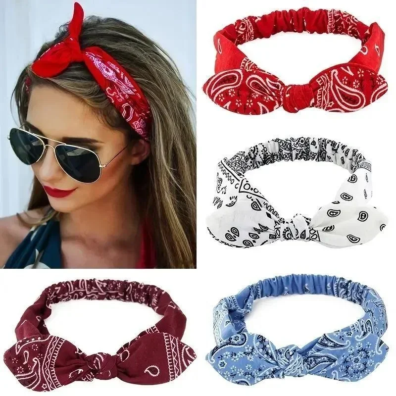 Weiche Feste Druck Stirnbänder Vintage Kreuz Knoten Elastische Haarbänder Boho Frauen Turban Bandanas Mädchen Haar Zubehör Turbane Image