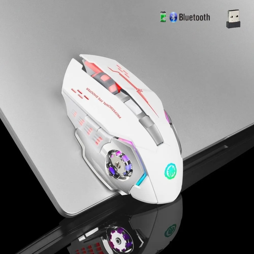 Kabellose wiederauf ladbare Gaming-Maus, 7 LED-Leuchten, 6 Tasten, 3 Ebenen dpi Mäuse für Laptop PC Gamer Desktop Chrome book Mac Image
