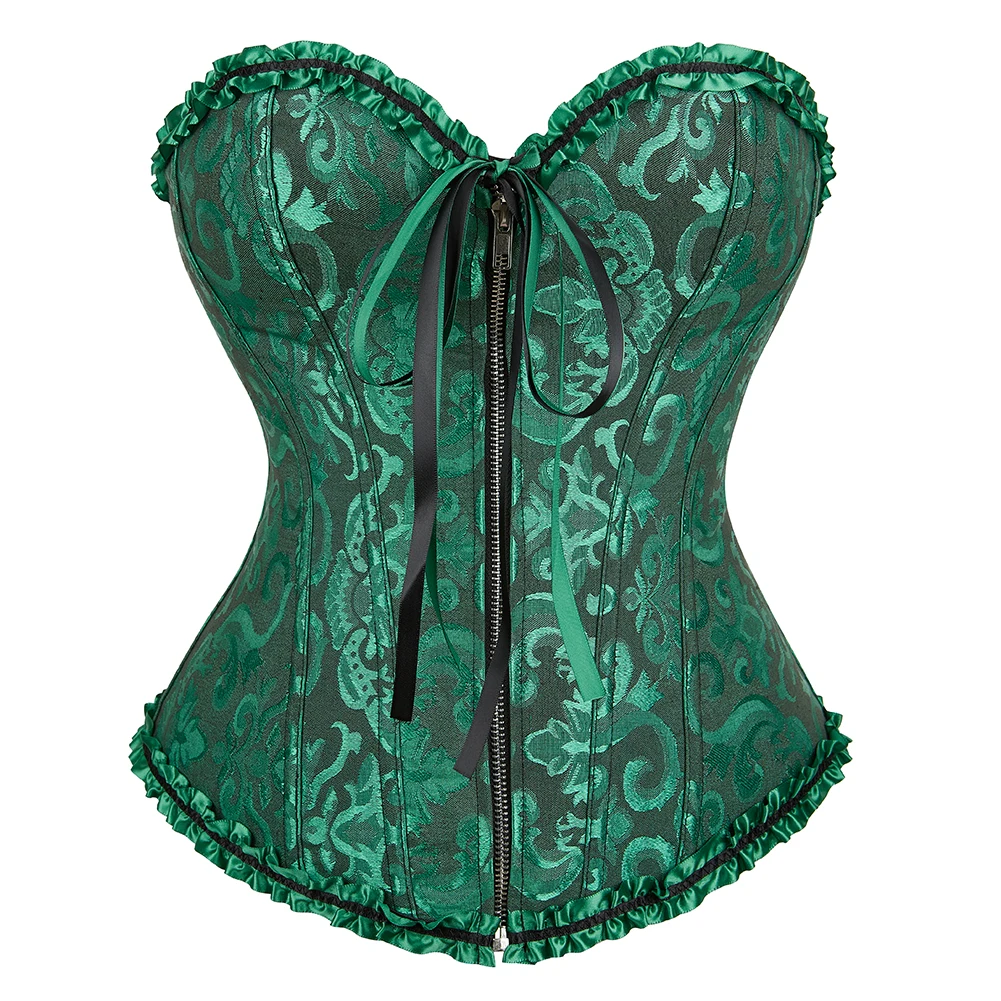 Sexy Korsett-Top für Frauen, Übergröße, Vintage-Stil, Blumenmuster, Reißverschluss, Satin, Überbrust-Dessous, heißer Cincher, Body Shaper, Schnür-Bustier Image