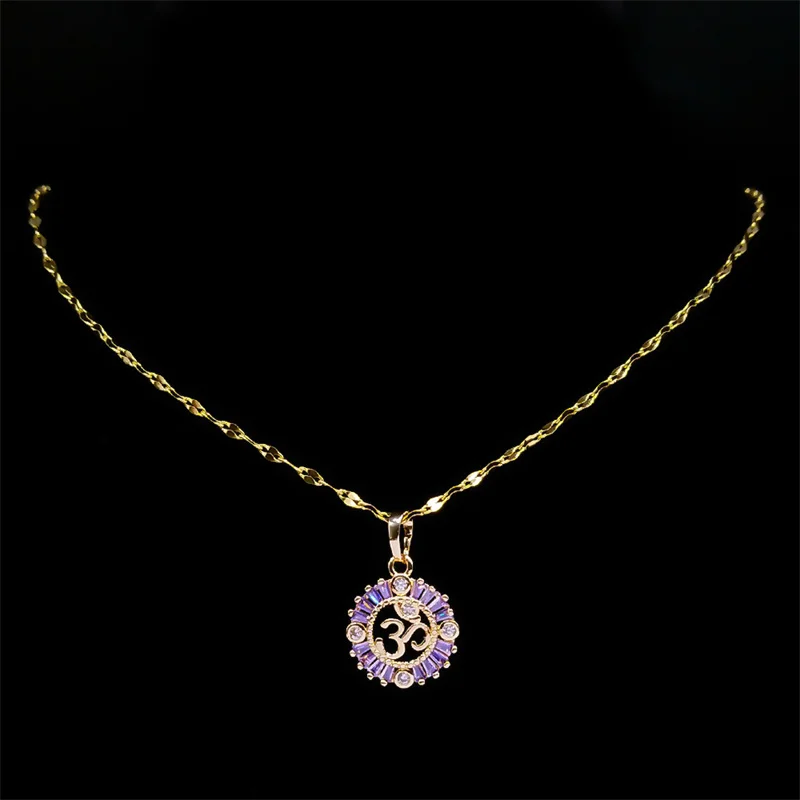 Ästhetische Chakra OM Reiki Symbol Anhänger Halskette für Frauen Männer Edelstahl Gold Farbe Buddhismus Lotus Mala Kette Schmuck NS7