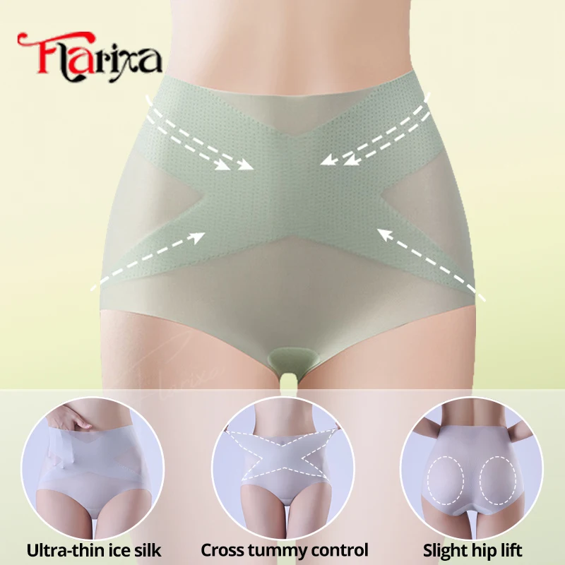 Flarixa Eis Seide Höschen Frauen Ultra Dünne Hohe Taille Slips Kreuz Bauch Abnehmen Unterwäsche Gestaltung Hosen Weibliche Dessous Image