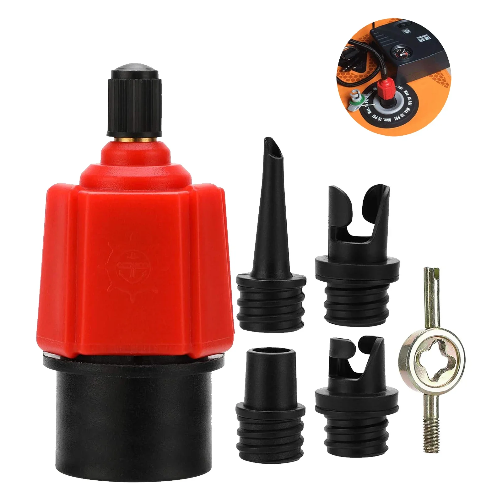 Aufblasbares SUP-Pumpenventil-Adapter-Set – Standard-Luftventil-Adapter, Düsen-Luftpumpen-Konverter für Kajakfahren, Surfbrett, aufblasbar Image