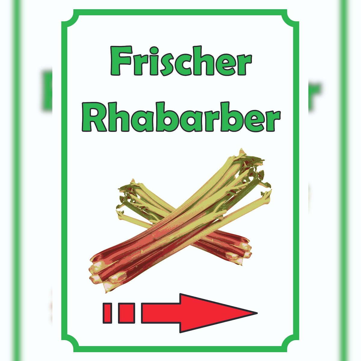HB-Druck Frischer Rhabarber Schild Hochkant mit Pfeil rechts A5 Rückseite selbstklebend Image
