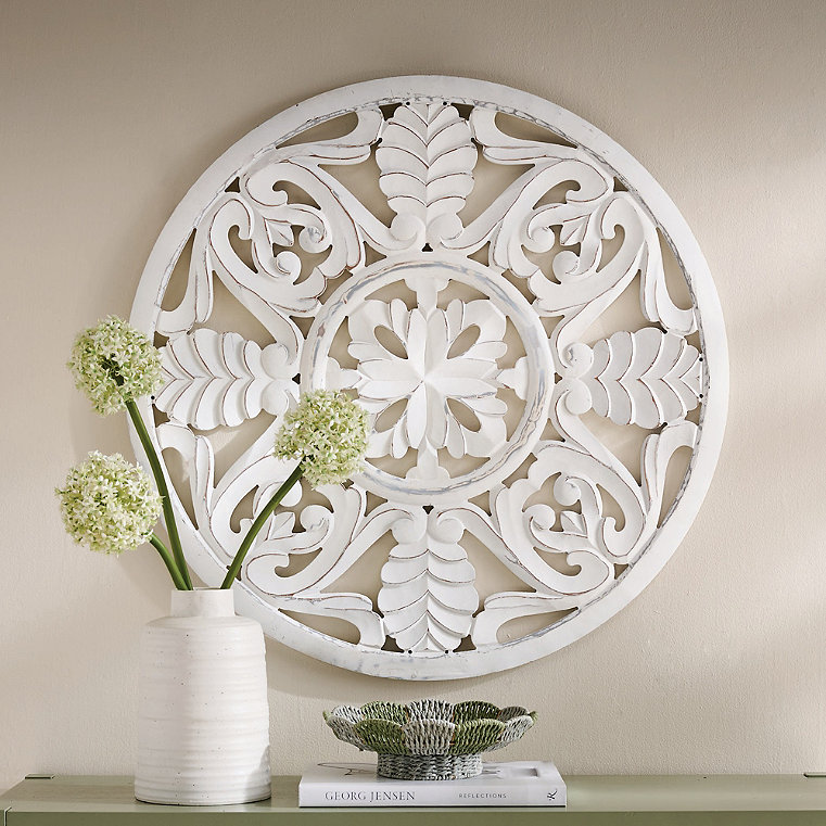 Whitewashed Carved Wall Art - Round - Grandin Road