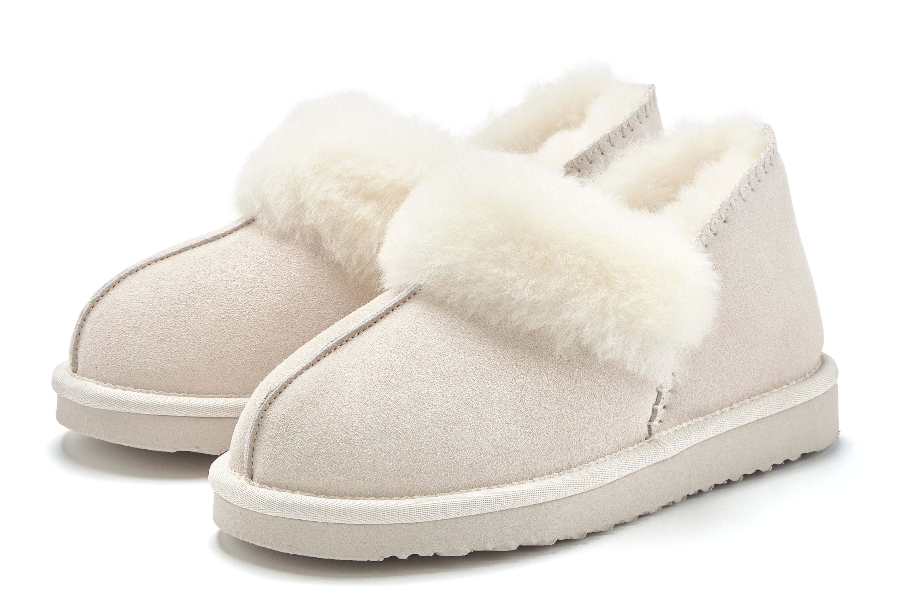 Hausschuh VIVANCE "Plüsch Hausschuh, Pantolette, Pantoffel, Homeslippers", Damen, Gr. 41, beige, Obermaterial: 100% Rindsleder. Decksohle: 100% Lammfell. Futter: 100% Lammfell. Laufsohle: 100% Synthetik, unifarben, Schuhe Hausschuh, mit kuscheligem...