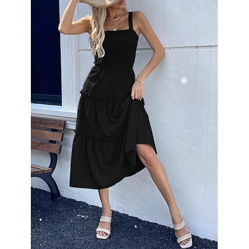 Damen Midikleid A Linie Kleid Unterkleid Elegant Mode Modern Outdoor Urlaub Ausgehen Normale Passform Einfach Ärmellos Träger Schwarz Fuchsie Grün Dunkelgray Sommer Frühling Image