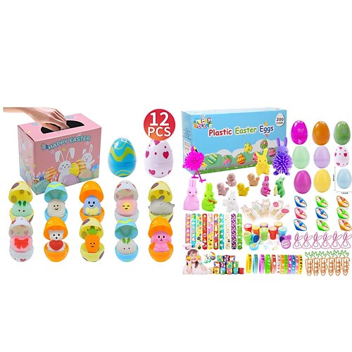 Ostereier-Spielzeugsortiment für Kinder, großes Osterparty-Geschenkset mit Plastikeiern, Mini-Spielzeug und Aufklebern Füllmaterial, Osterkorb-Füller, Preise für die Ostereiersuche Belohnungen im Image