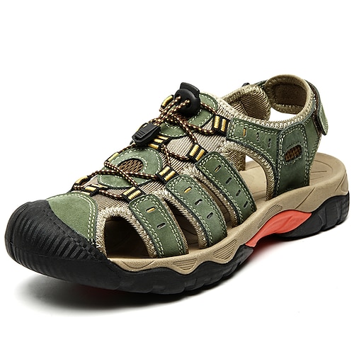 Grüne Herren-Sportsandalen, atmungsaktives, schnelltrocknendes Obermaterial, gepolsterte Sohle mit griffiger Sohle, sportlicher Outdoor-Stil für Spaziergänge, Trekking und Strandbesuche Image
