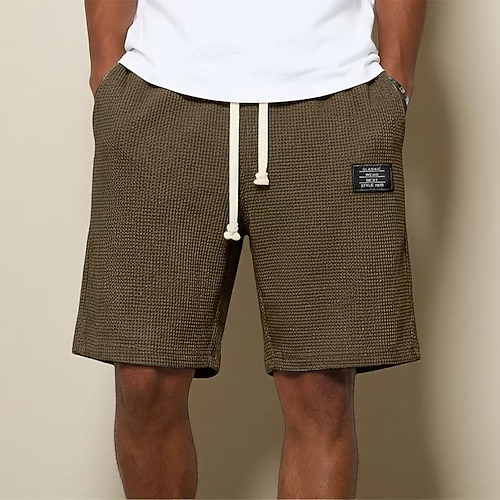 Herren Waffel Waffel-Shorts Shorts Freizeitshorts Elastischer Bund Strukturiert Einfach Komfort Atmungsaktiv Knielang Lässig Outdoor Strand Urlaub Mode Schwarz Weiß Mikroelastisch Image