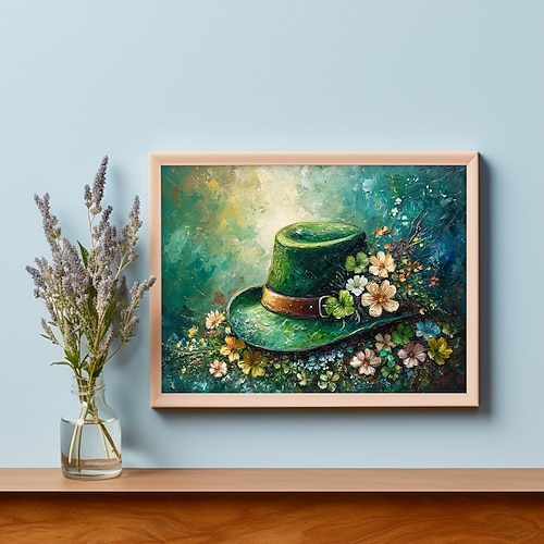 St. Patrick's Day Hutdruck Vintage Irischer grüner Hut mit Blumen Druckbare Wandkunst Image