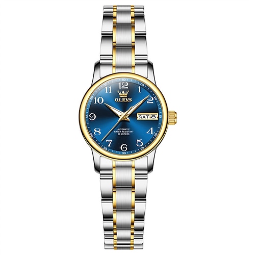 Muttertag Geschenk OLEVS Damen Geschäfts-Uhr Mit Licht Kalender Wochenanzeige Vollautomatischem Mechanismus Freizeit Und Modische Digitale Uhr Wasserdicht Sportliche Damenarmbanduhr