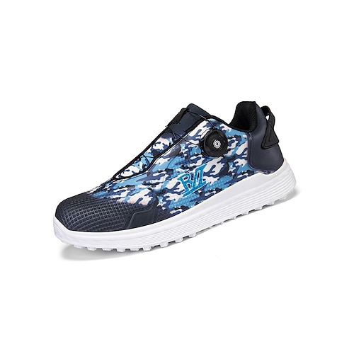 Blaue Herren-Golfschuhe mit Blumenmuster, atmungsaktives Obermaterial mit stilvollem Design, stoßdämpfende Sohle, lässiger sportlicher Stil für Golf und Freizeit Image